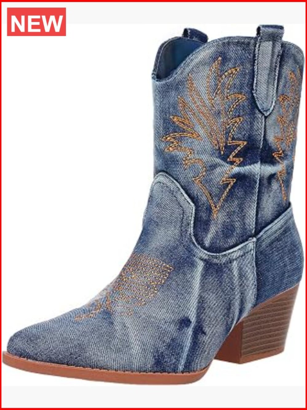 Women's Pointed Toe Western Ankle Cowgirl Booties with Chunky Heel